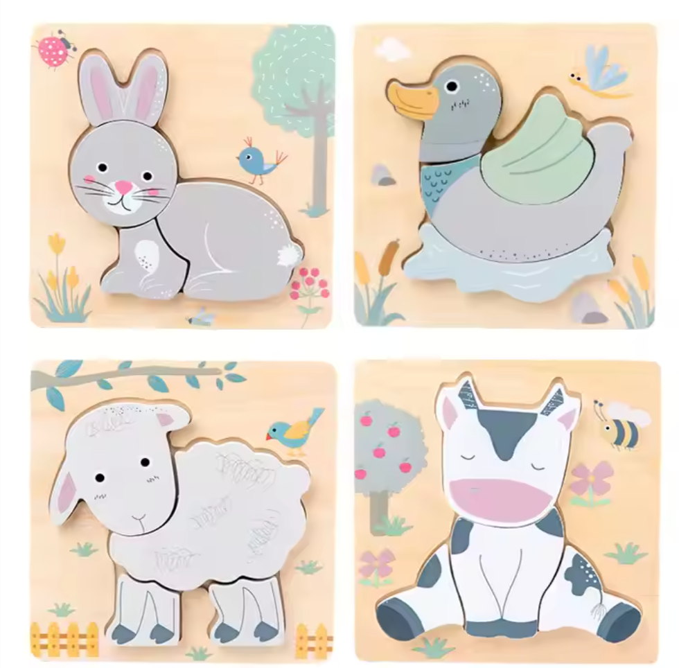 Set de Rompecabezas de Madera – Animales de Granja 🐮🦆🐑🐰