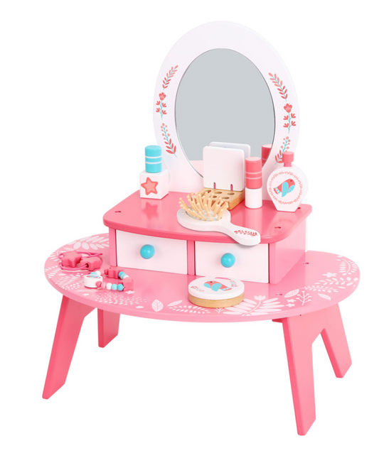 Tocador rosa con espejo