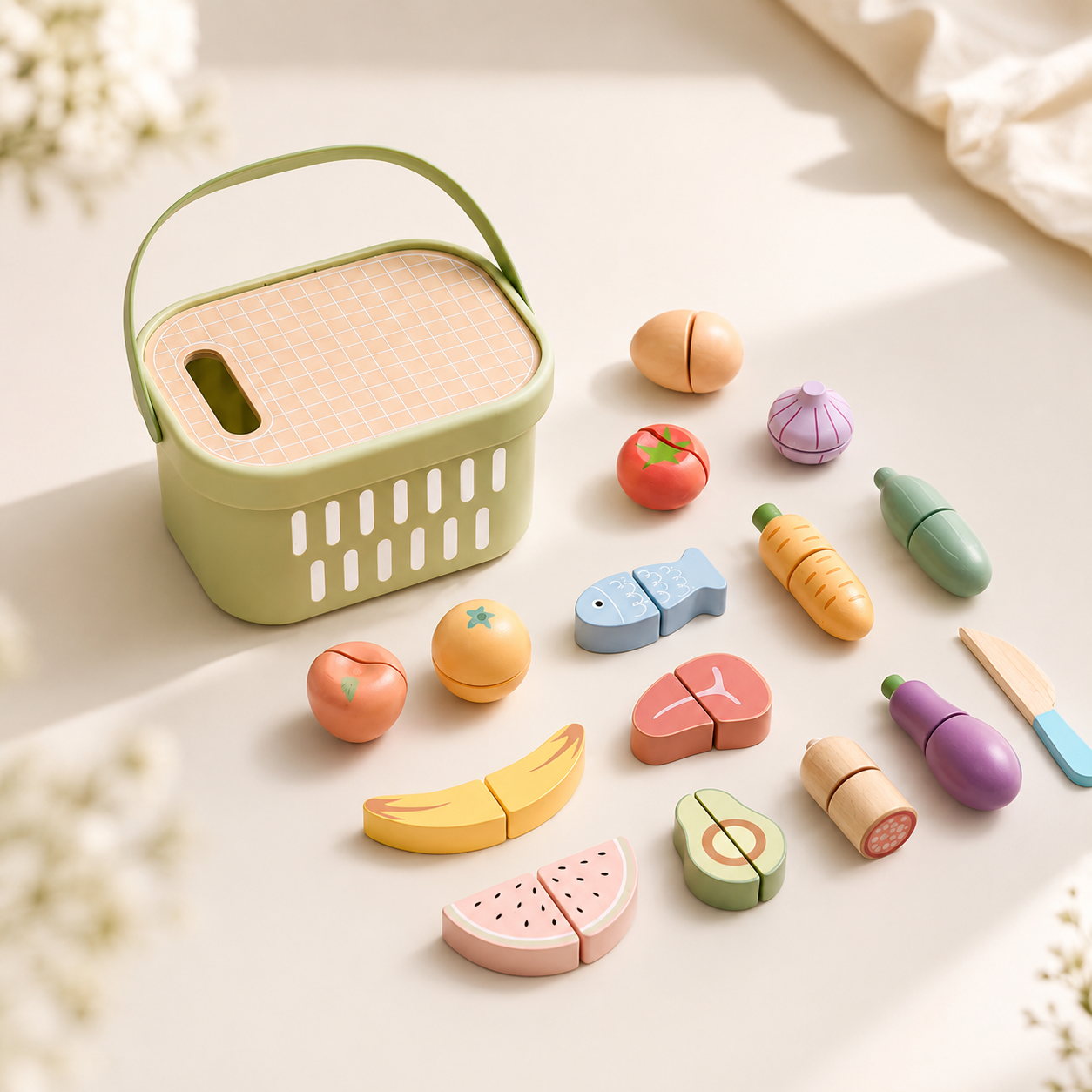 Frutas de madera para cortar con velcro