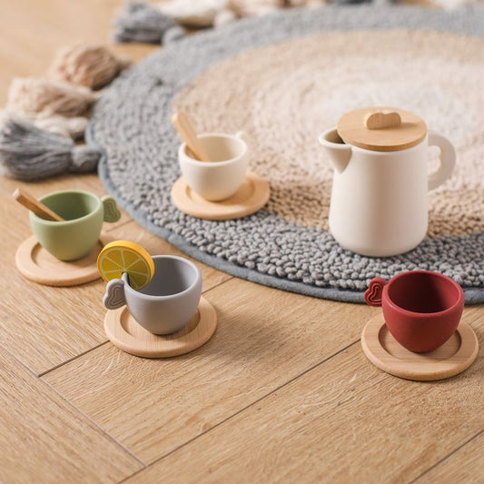Juego de té de silicona y madera