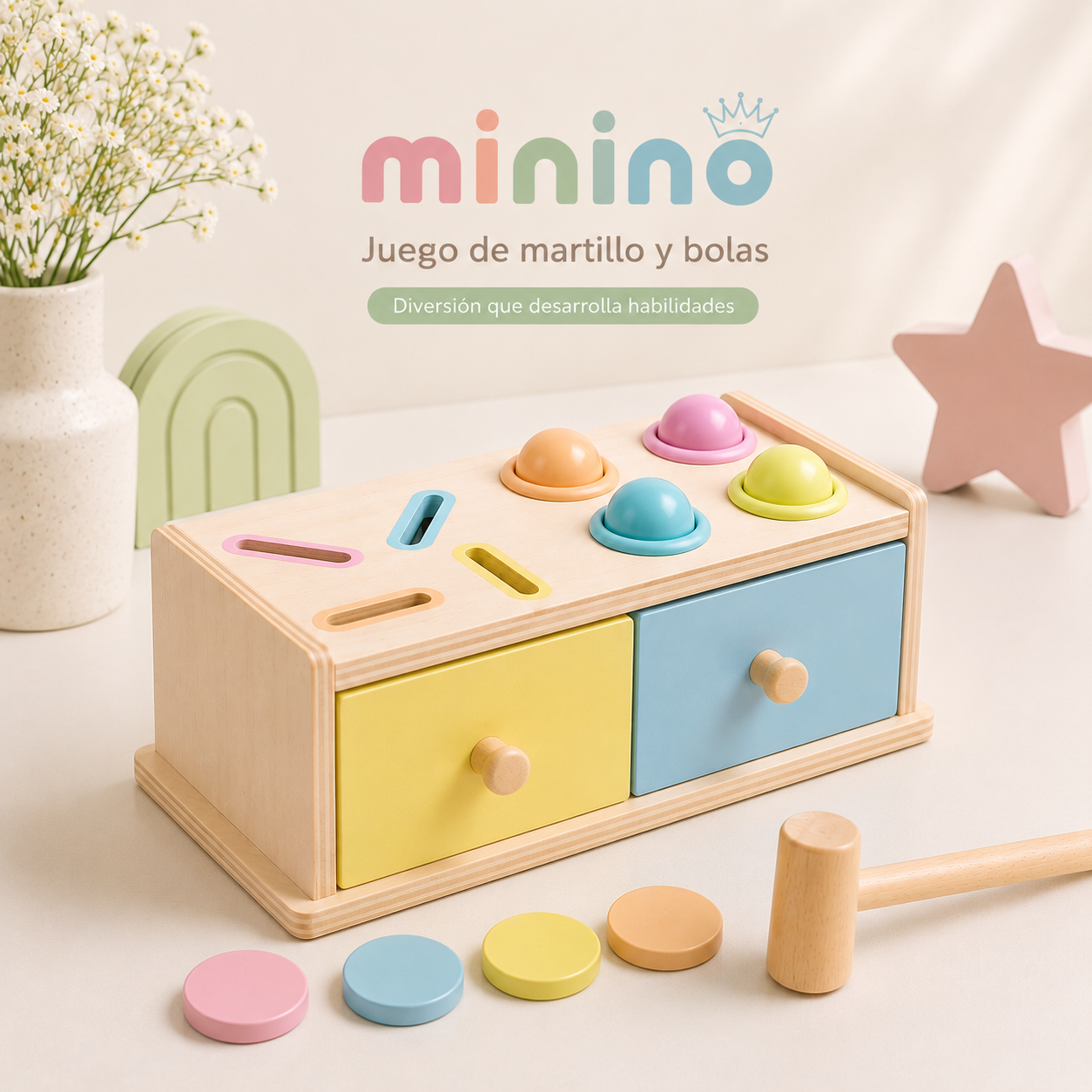 Banco de Golpe Montessori de Madera para Motricidad Fina
