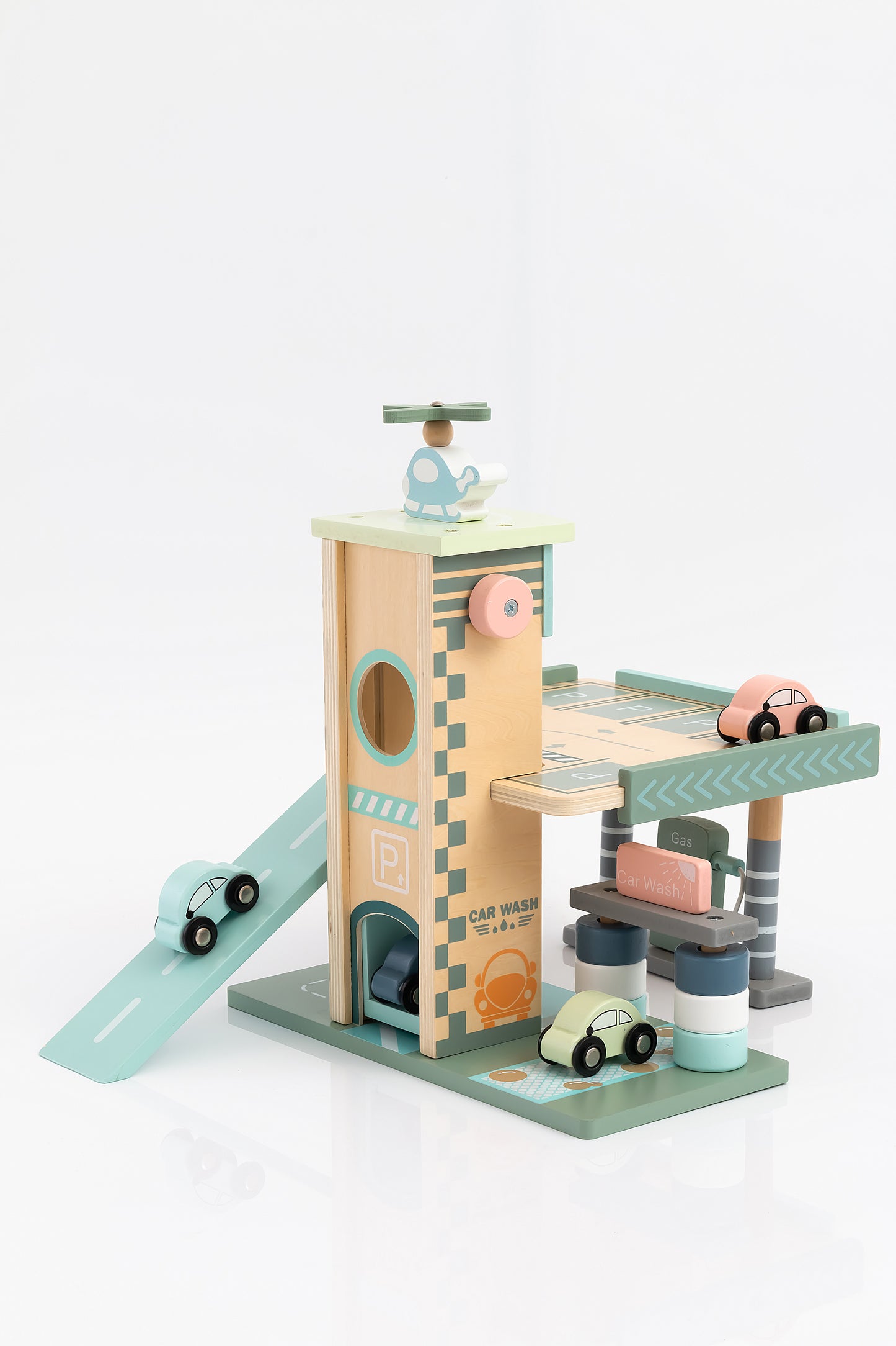 Garaje de Madera con Helipuerto para Niños