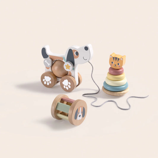 Set 3 en 1 con perrito de madera