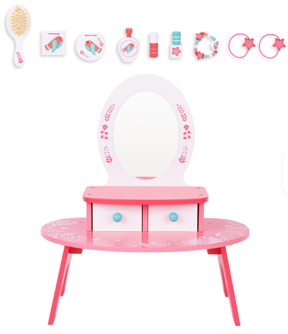 Vanity de niña - Tocador de juguete rosado con espejo