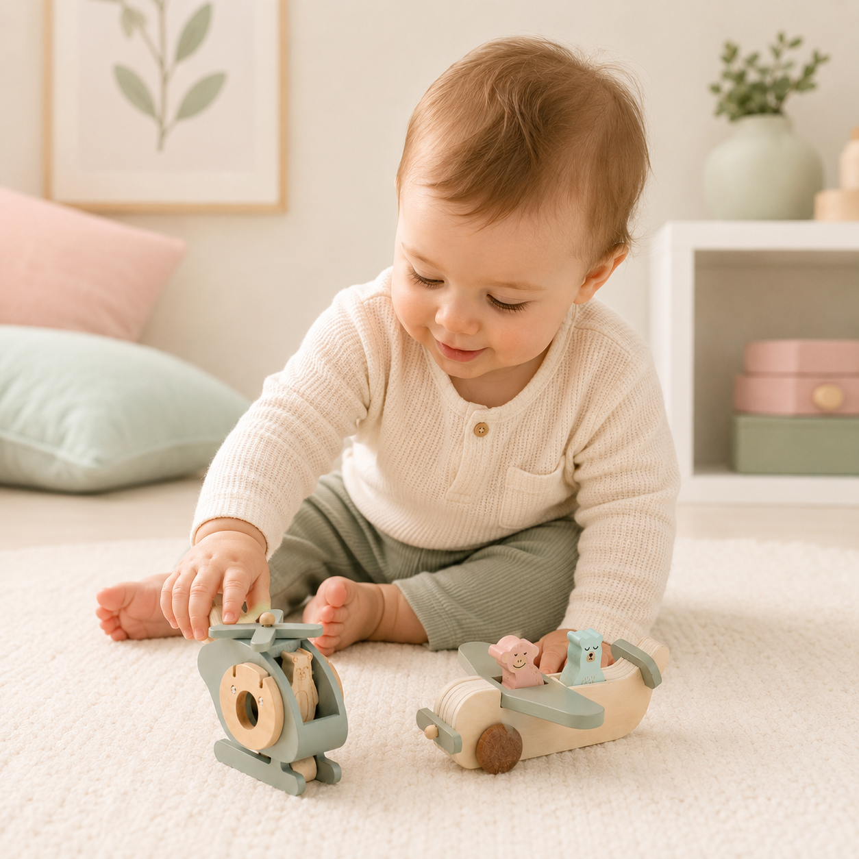 Set de Mini Pilotos – Avión y Helicóptero de Madera Montessori