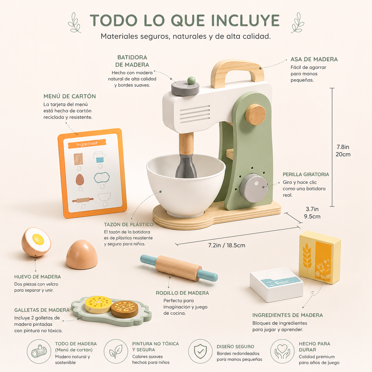 Batidora de Madera Infantil para Cocinita de Juguete