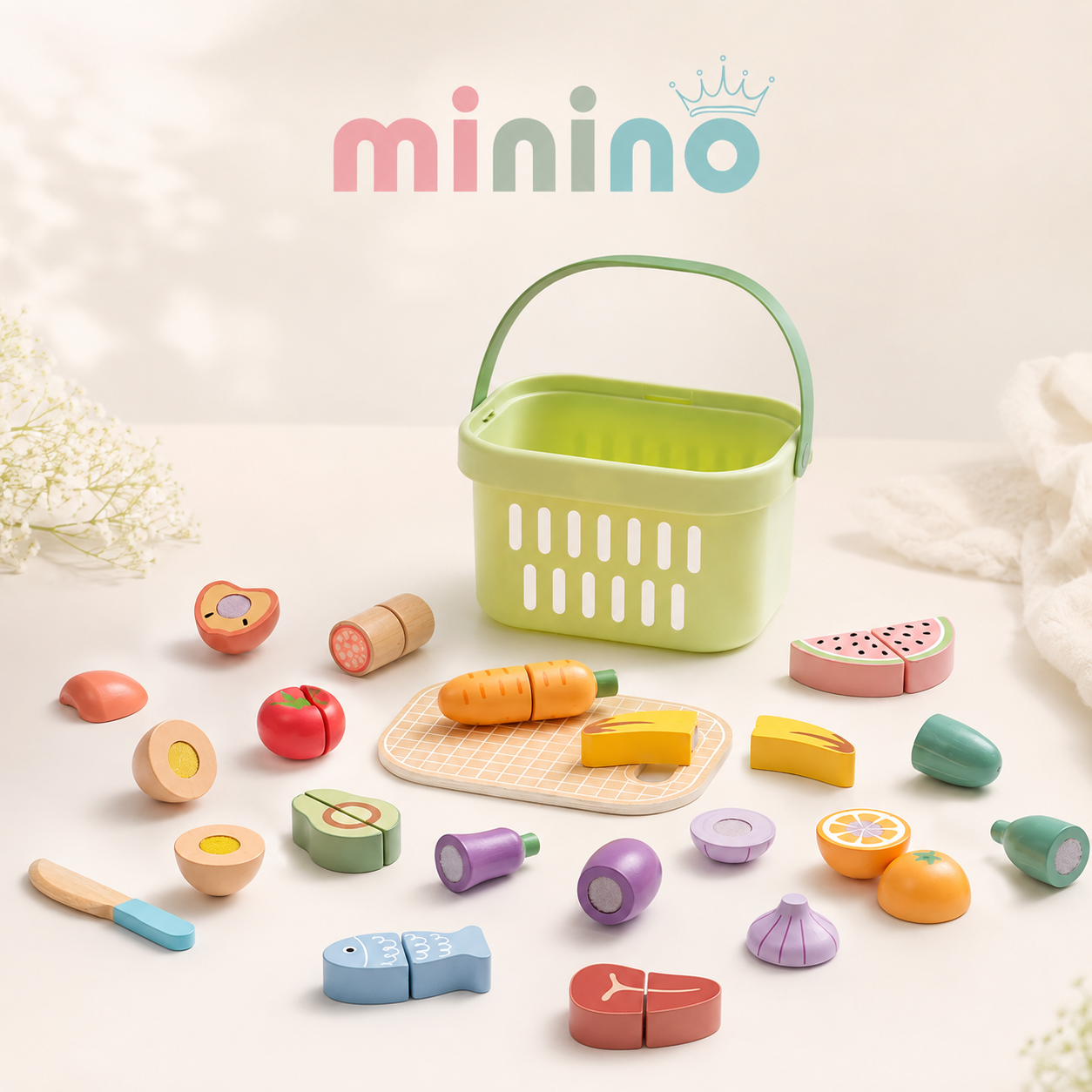 Frutas de madera para cortar con velcro