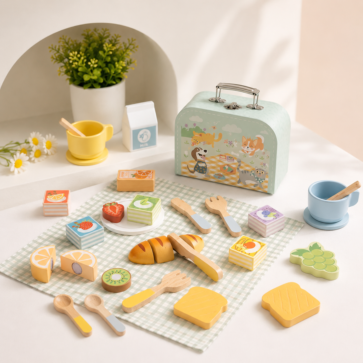 Set de Picnic de Madera para Niñas 3+ Juego Simbólico