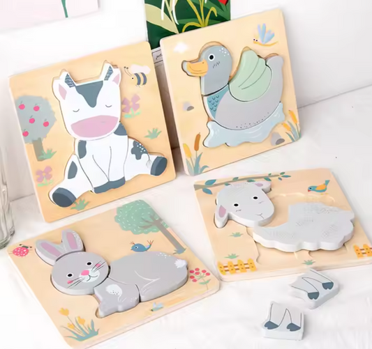 Set de Rompecabezas de Madera – Animales de Granja 🐮🦆🐑🐰