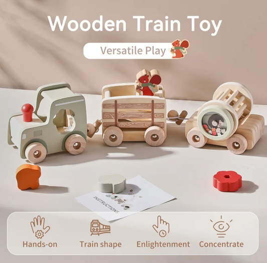 Tren interactivo de madera con sonajero