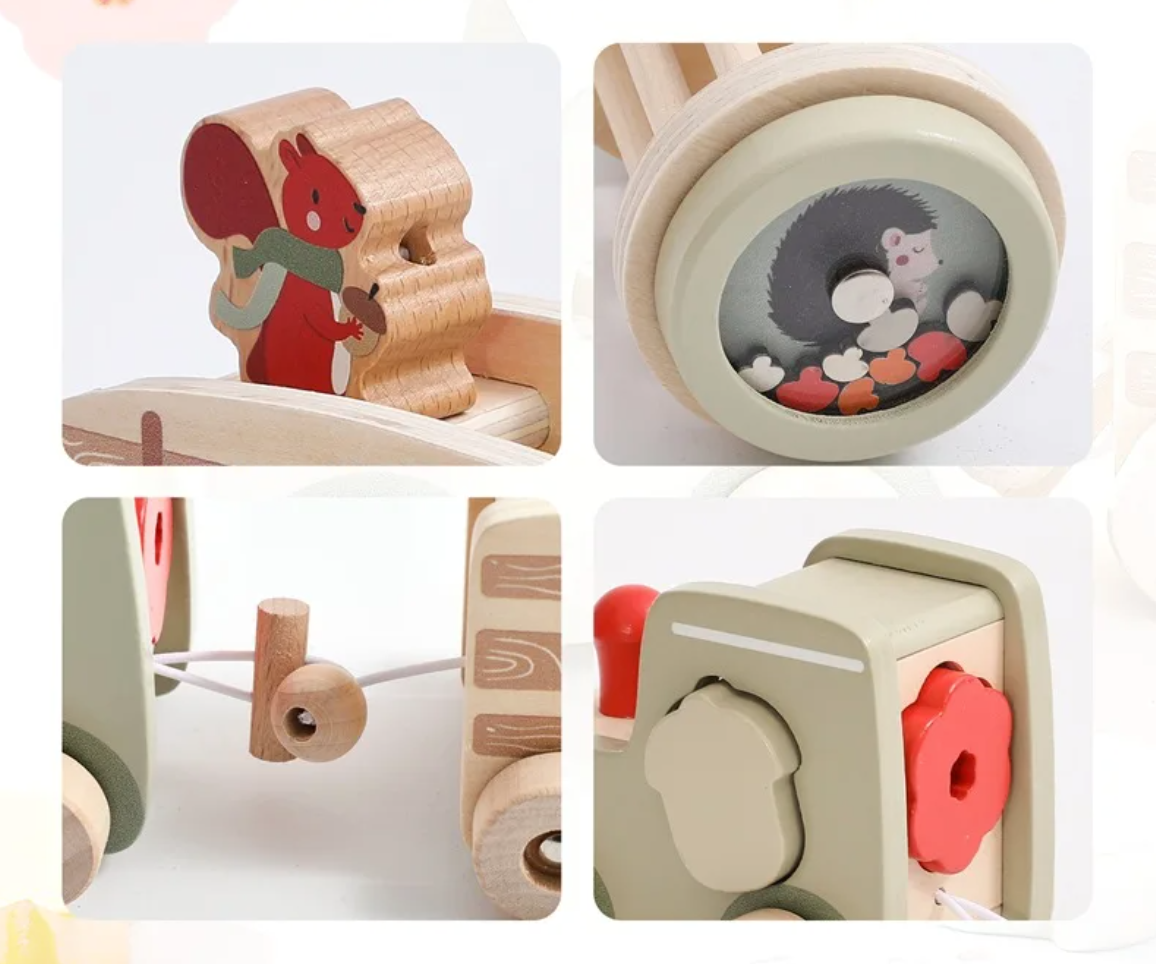 Tren interactivo de madera con sonajero