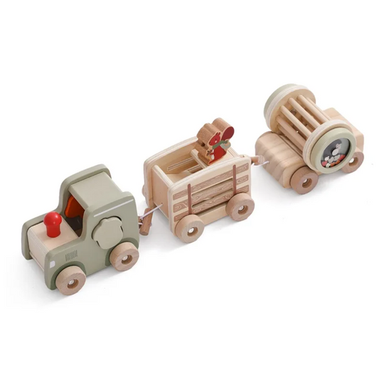 Tren interactivo de madera con sonajero