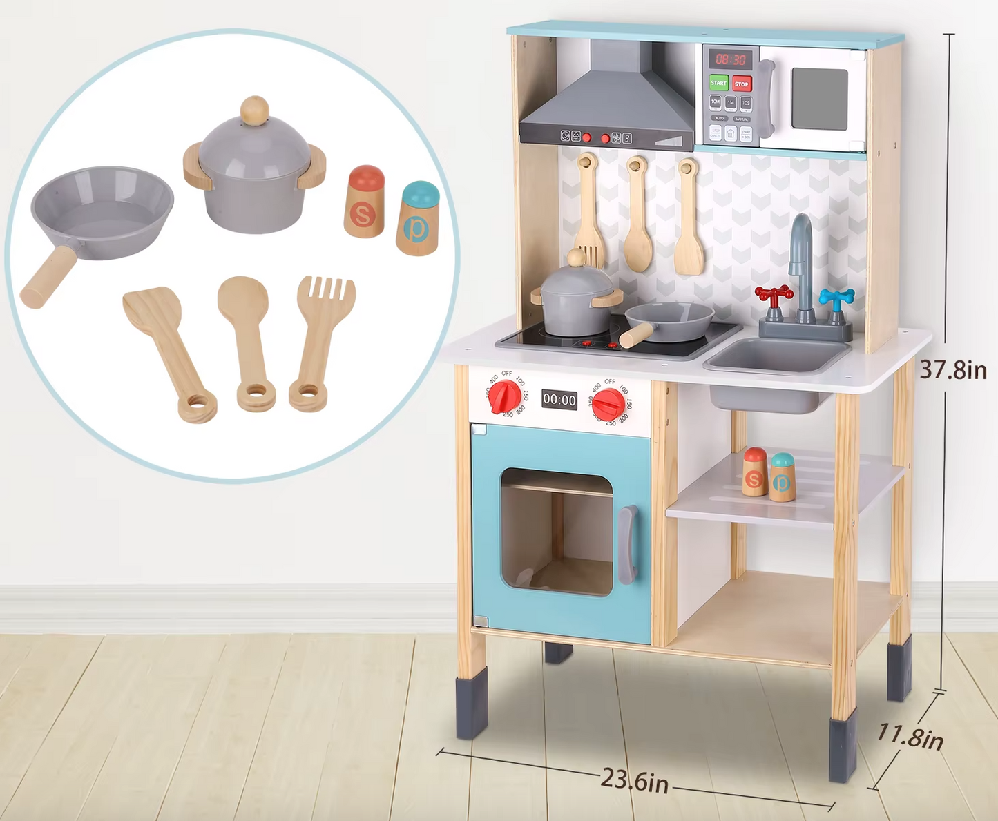 Cocinita Grande  con luces y sonido de Madera con Accesorios