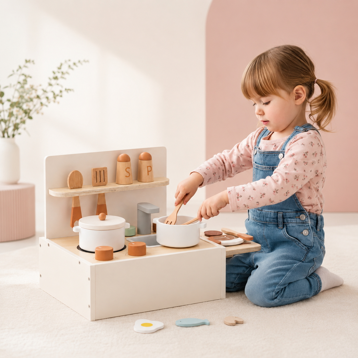 Cocinita de Madera Pequeña para Juego Simbólico 2 a 5 Años