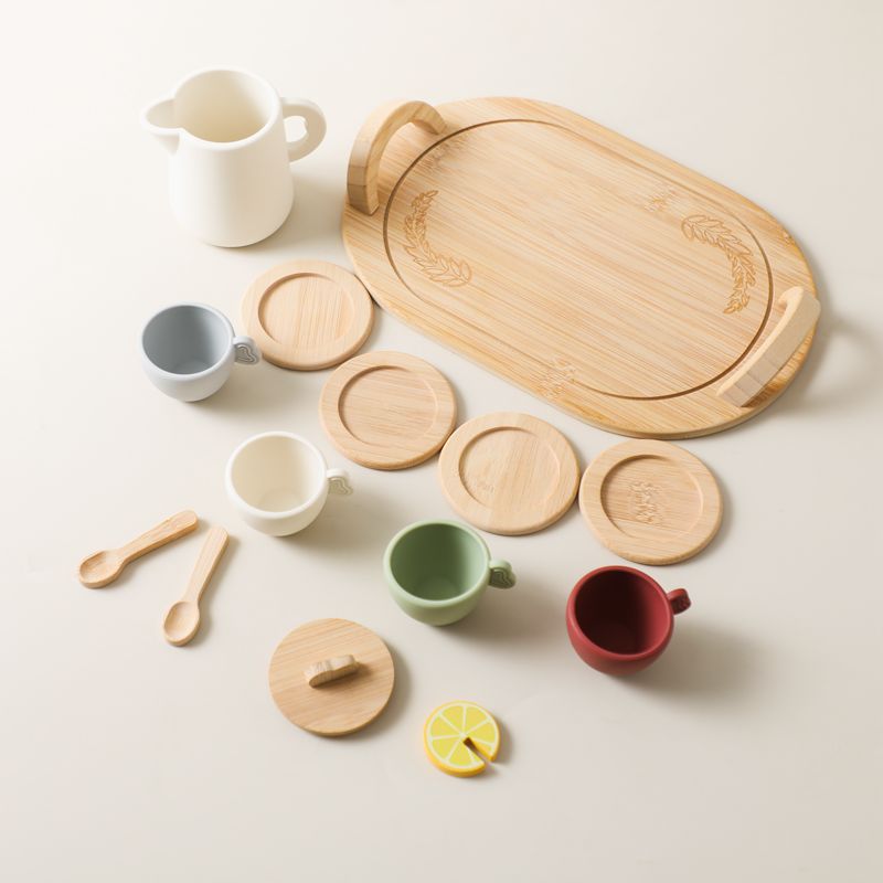 Juego de té de silicona y madera