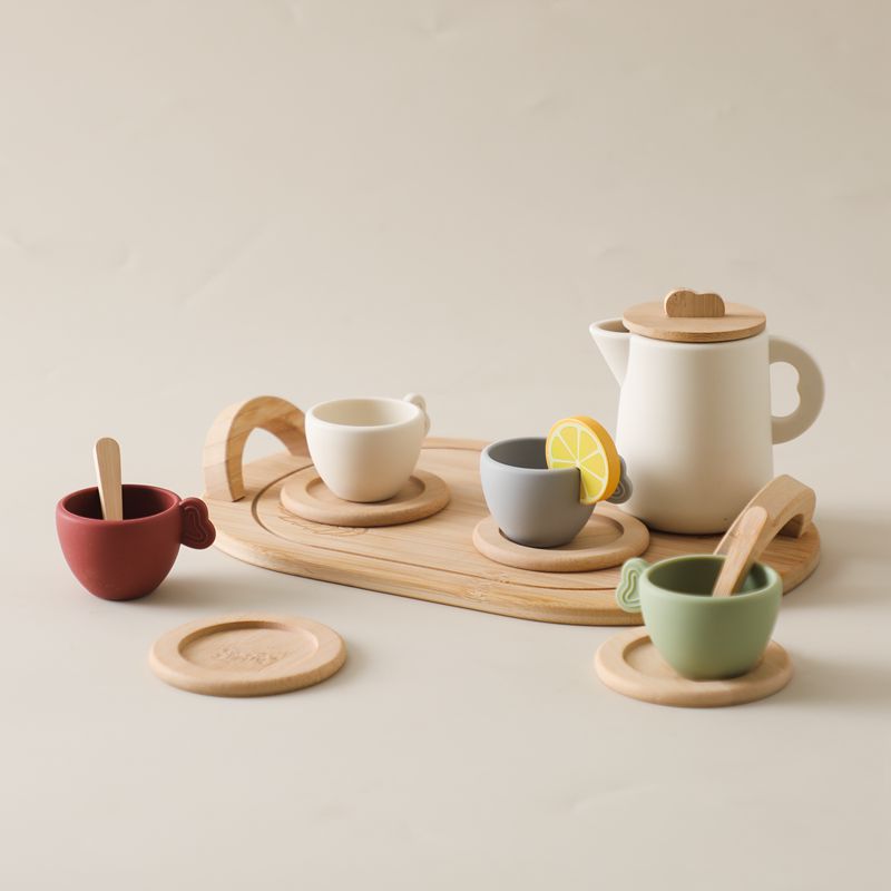 Juego de té de silicona y madera