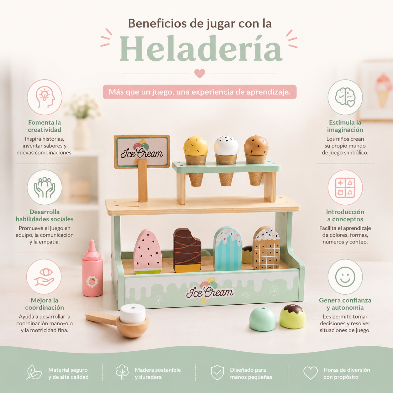 Set de Helados de Madera para Juego Simbólico Infantil