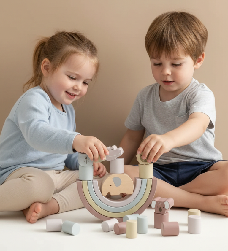 Elefantito de balance con Mini-Arcoíris Waldorf