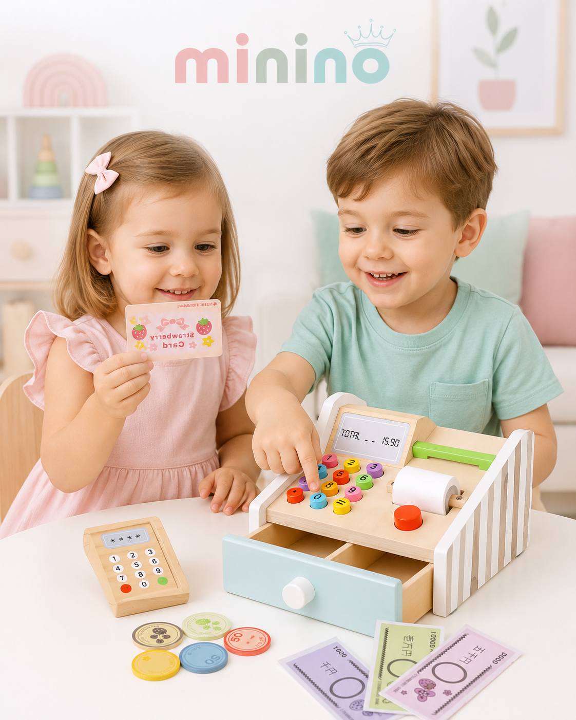 Caja Registradora de Madera para Aprender Números y Juego de Tienda