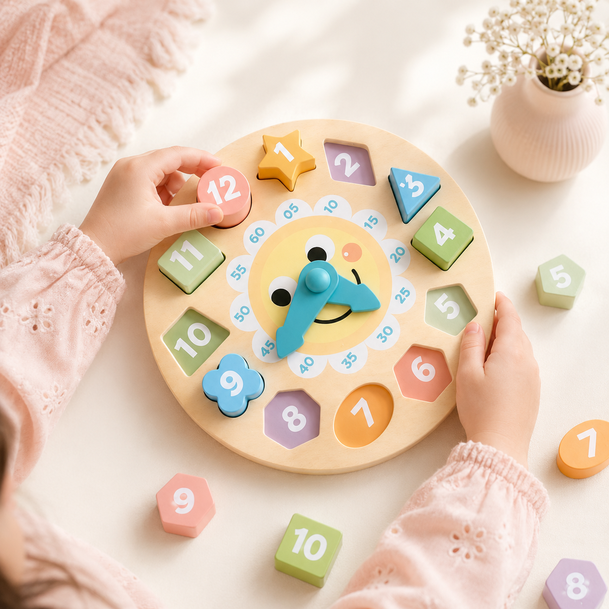 Reloj de Madera Montessori para Aprender la Hora – Niños 3 años+