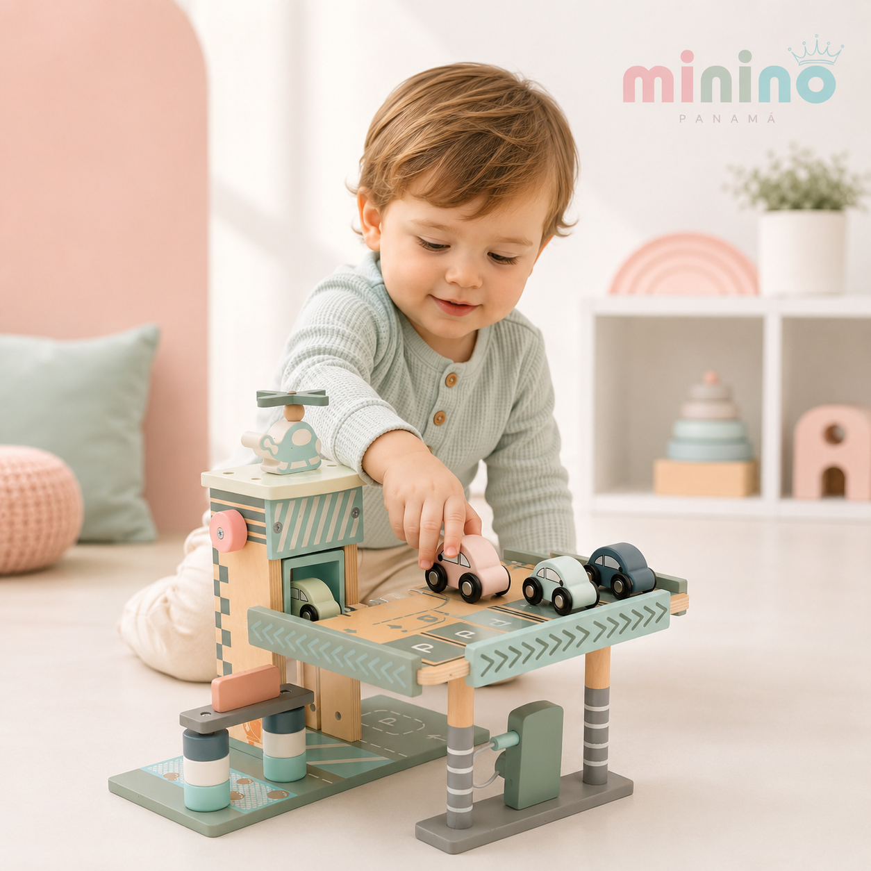 Garaje de Madera con Helipuerto para Niños