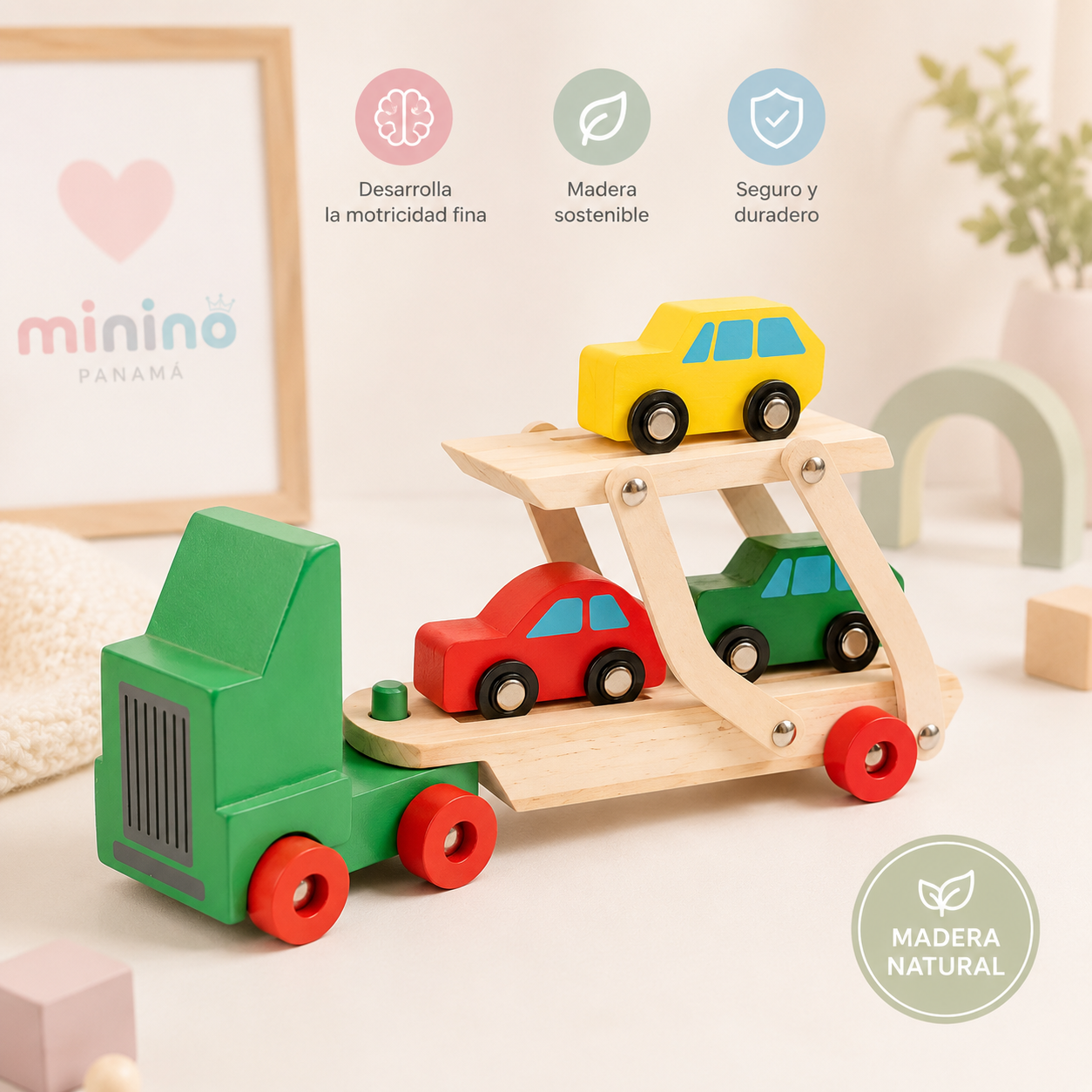 Camión Transportador de Autos de Madera para Niños