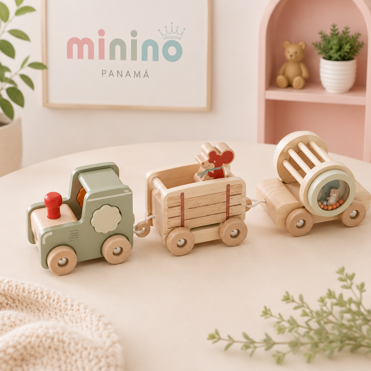 Tren Interactivo de Madera con Sonajero para Bebés