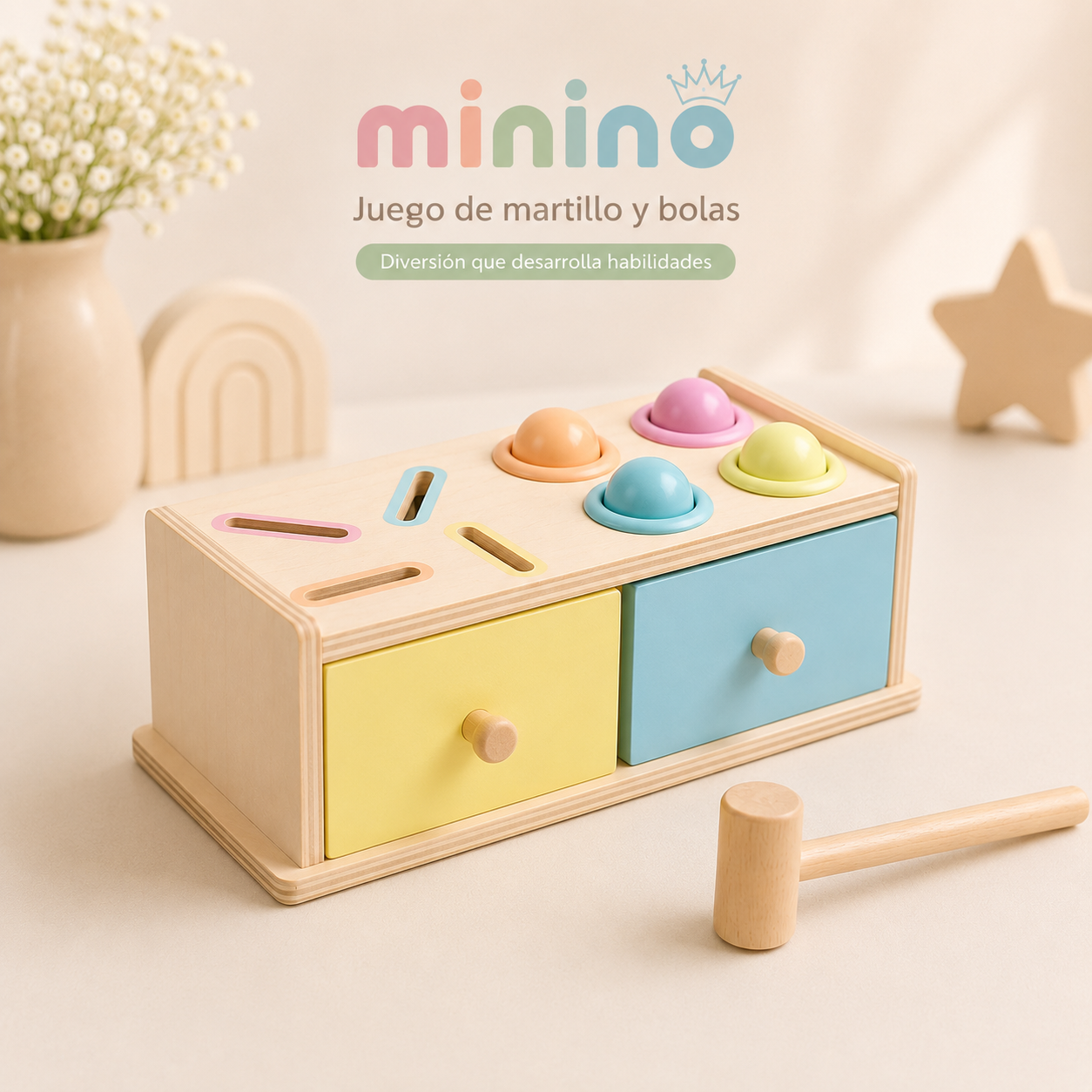 Banco de Golpe Montessori de Madera para Motricidad Fina