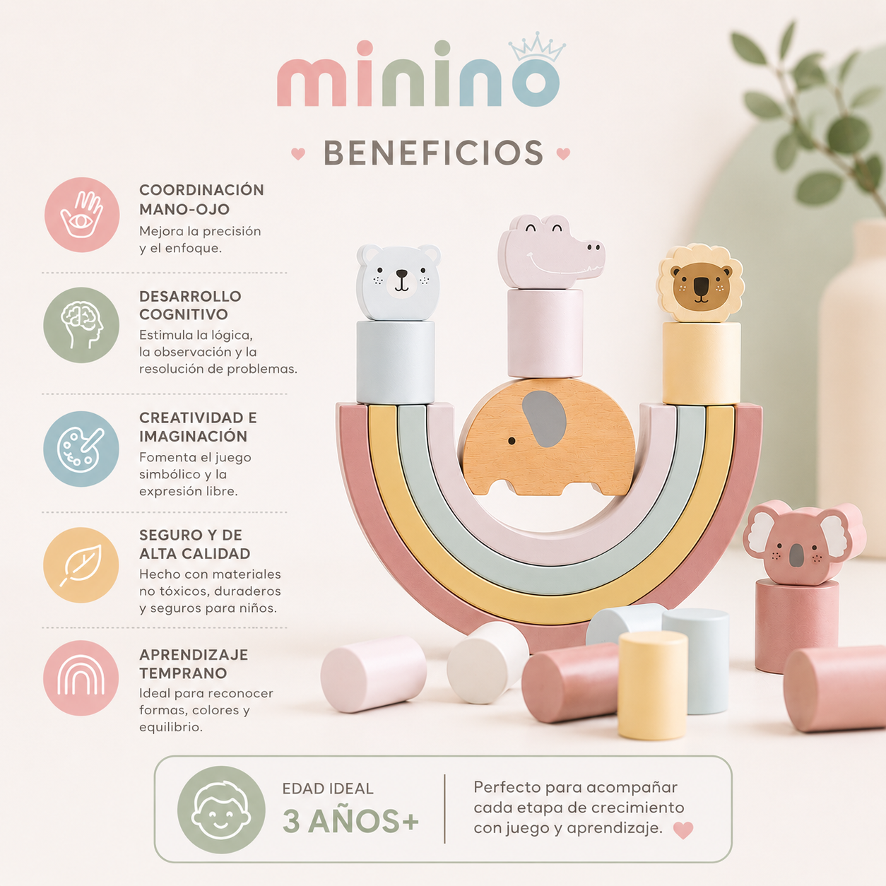 Elefante de Balance con Mini Arcoíris Waldorf