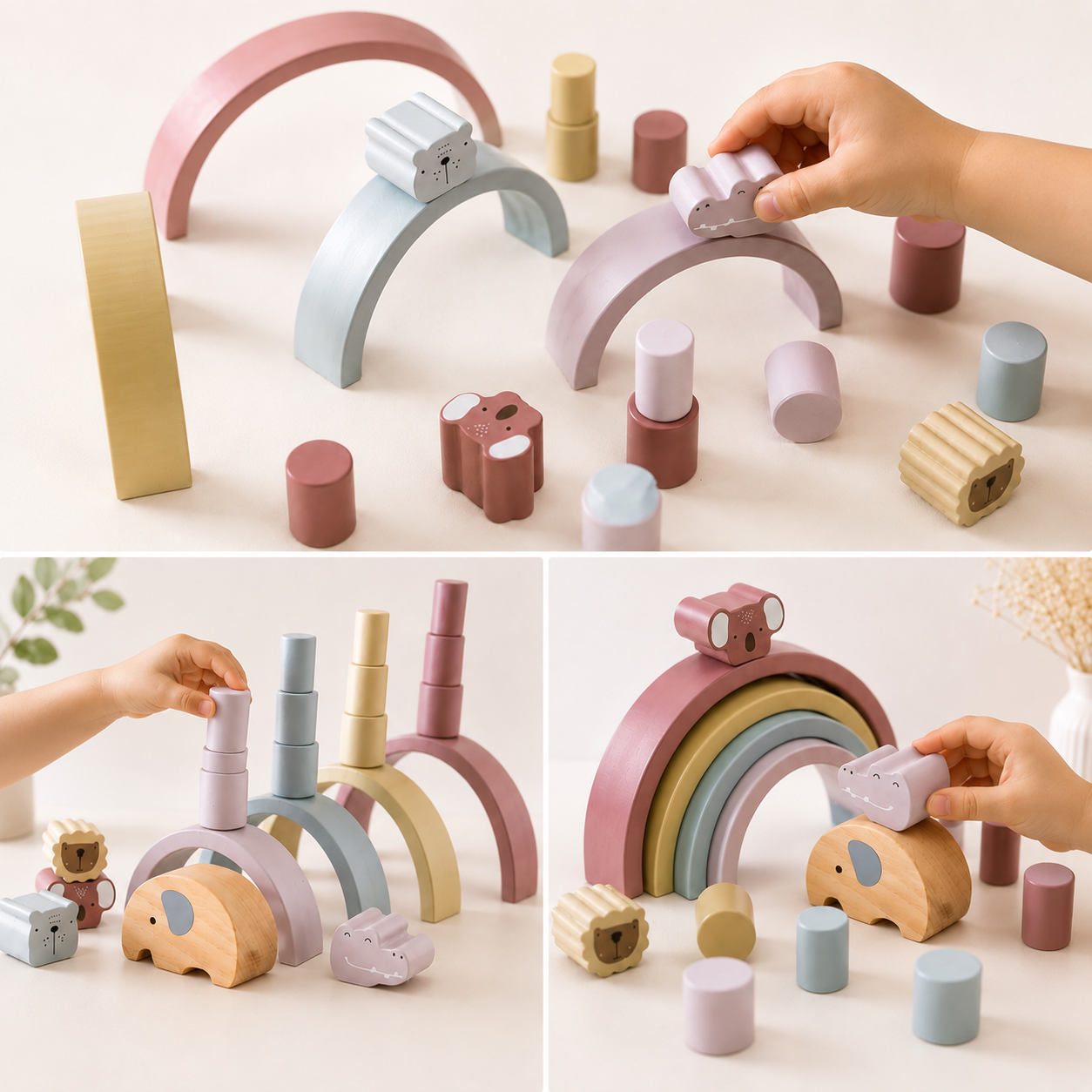 Elefante de Balance con Mini Arcoíris Waldorf