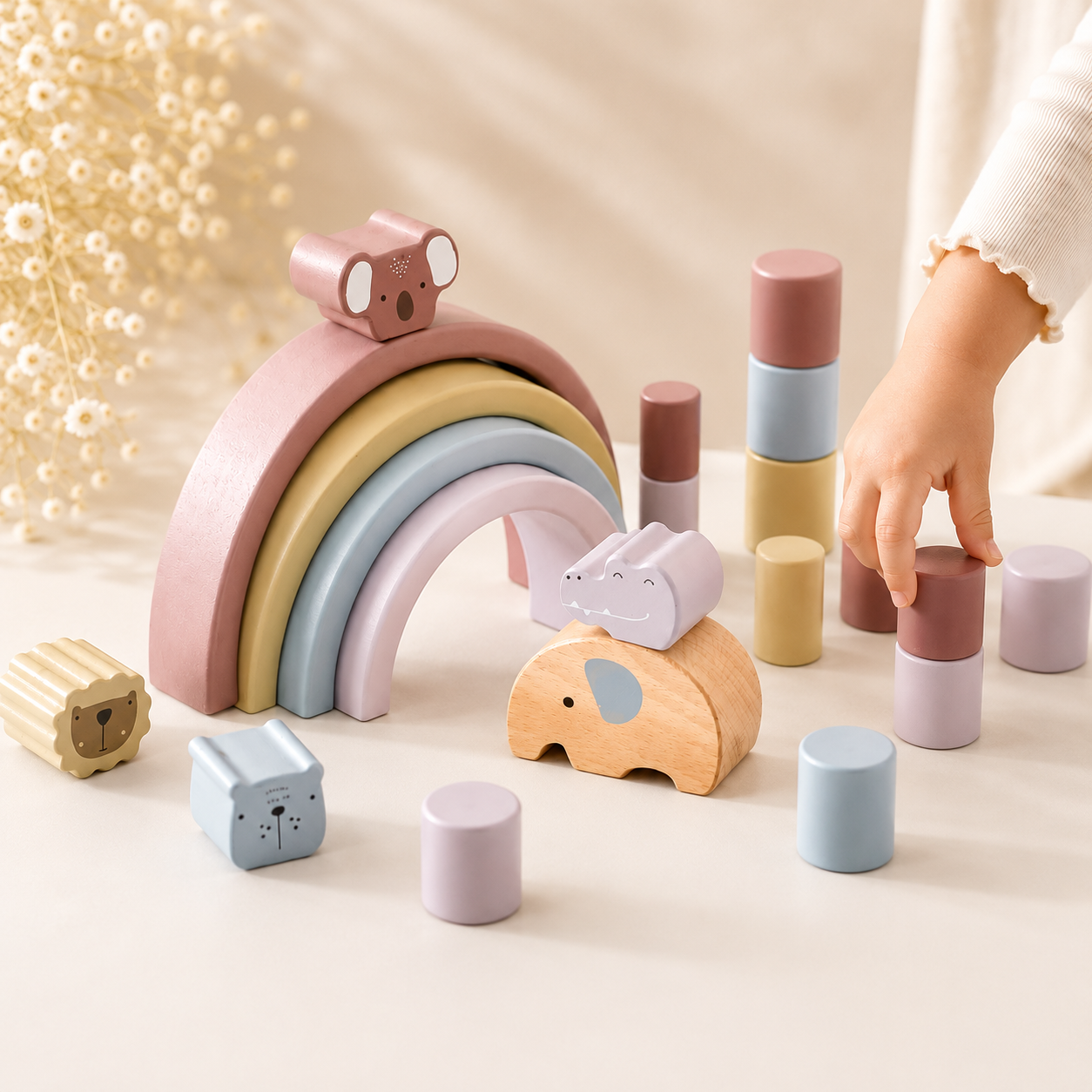 Elefante de Balance con Mini Arcoíris Waldorf
