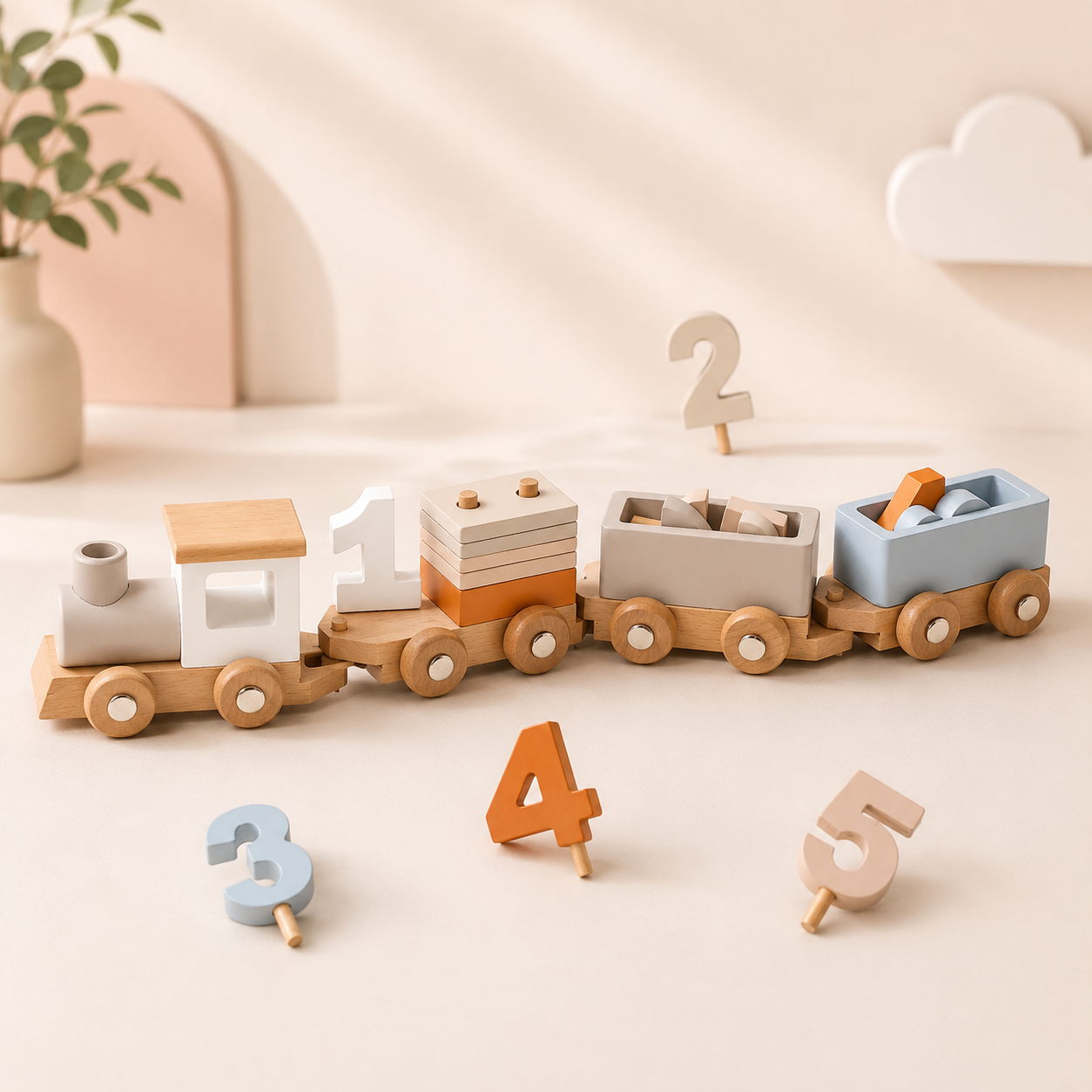 Tren de Números de Madera para Aprender a Contar