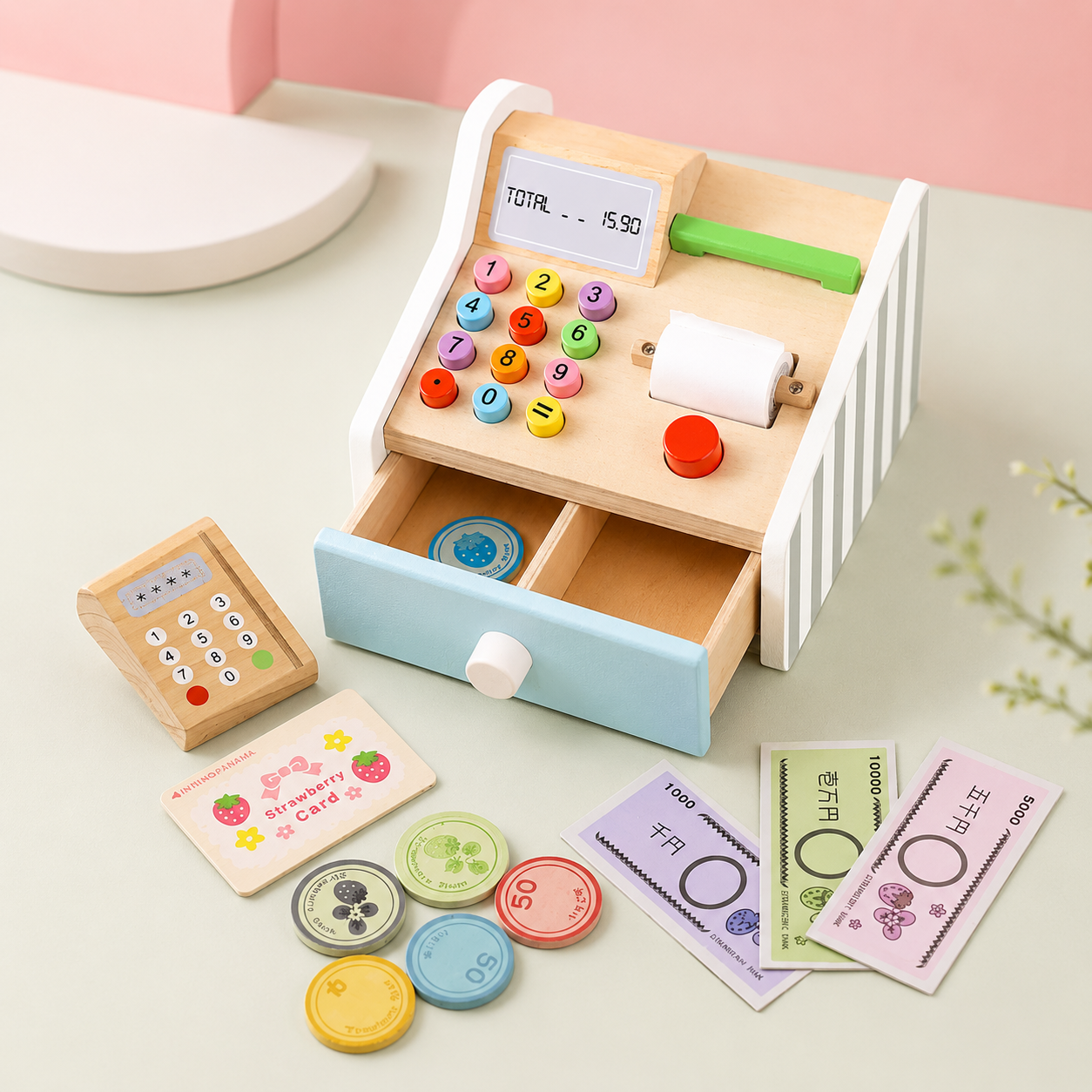 Caja Registradora de Madera para Aprender Números y Juego de Tienda