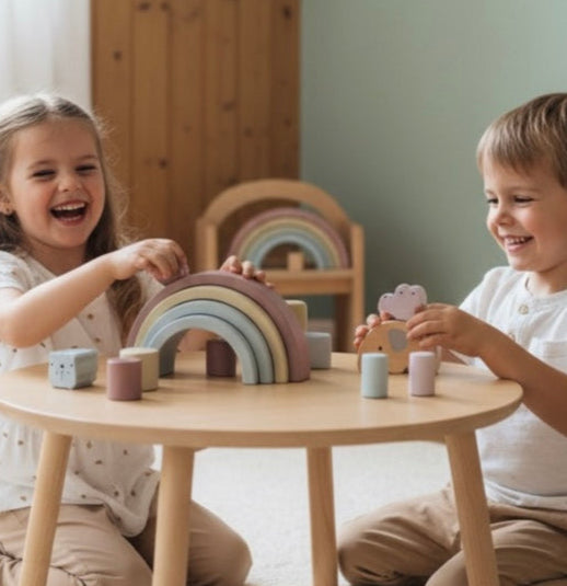 Elefantito de balance con Mini-Arcoíris Waldorf