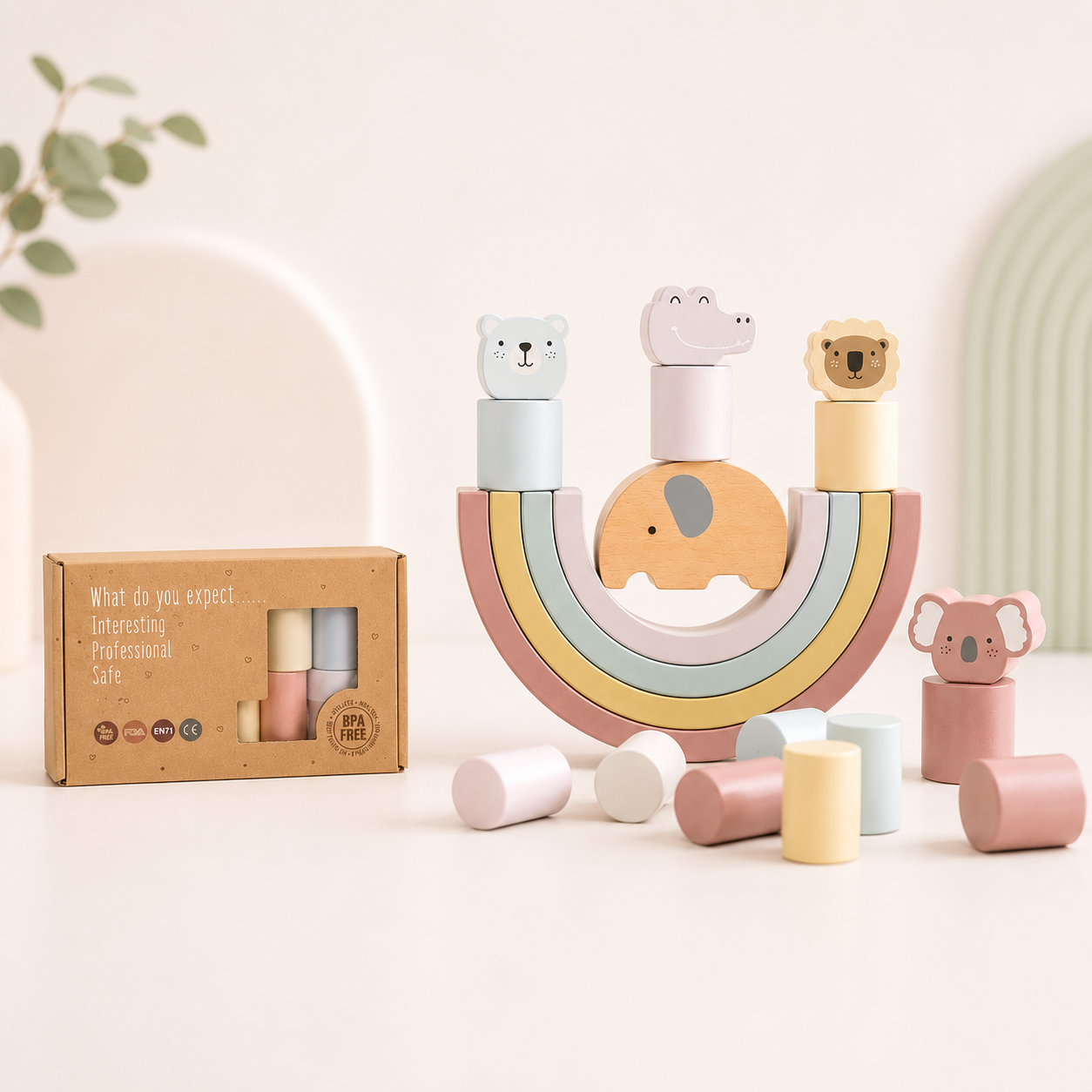 Elefante de Balance con Mini Arcoíris Waldorf