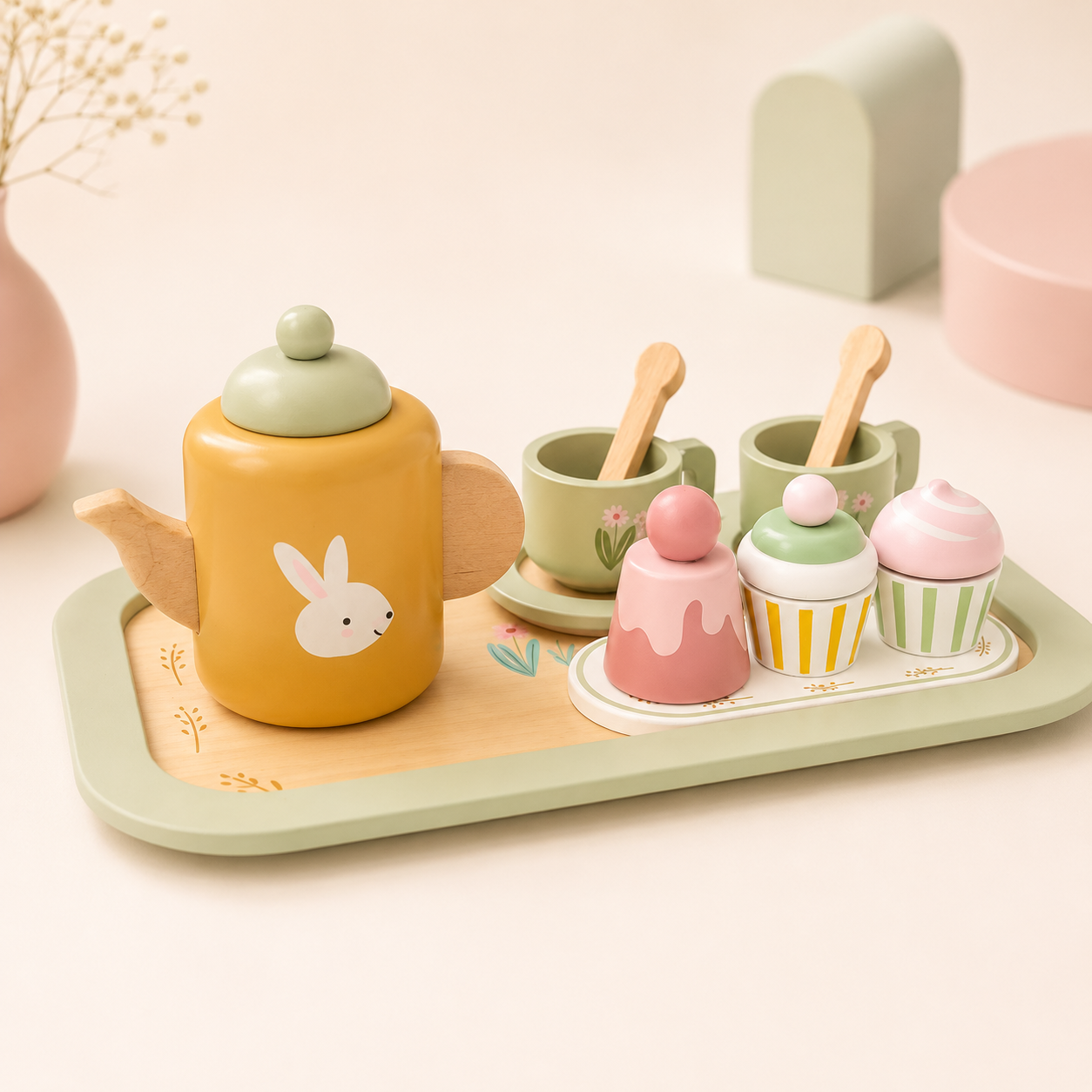 Juego de Té Infantil de Madera de conejo