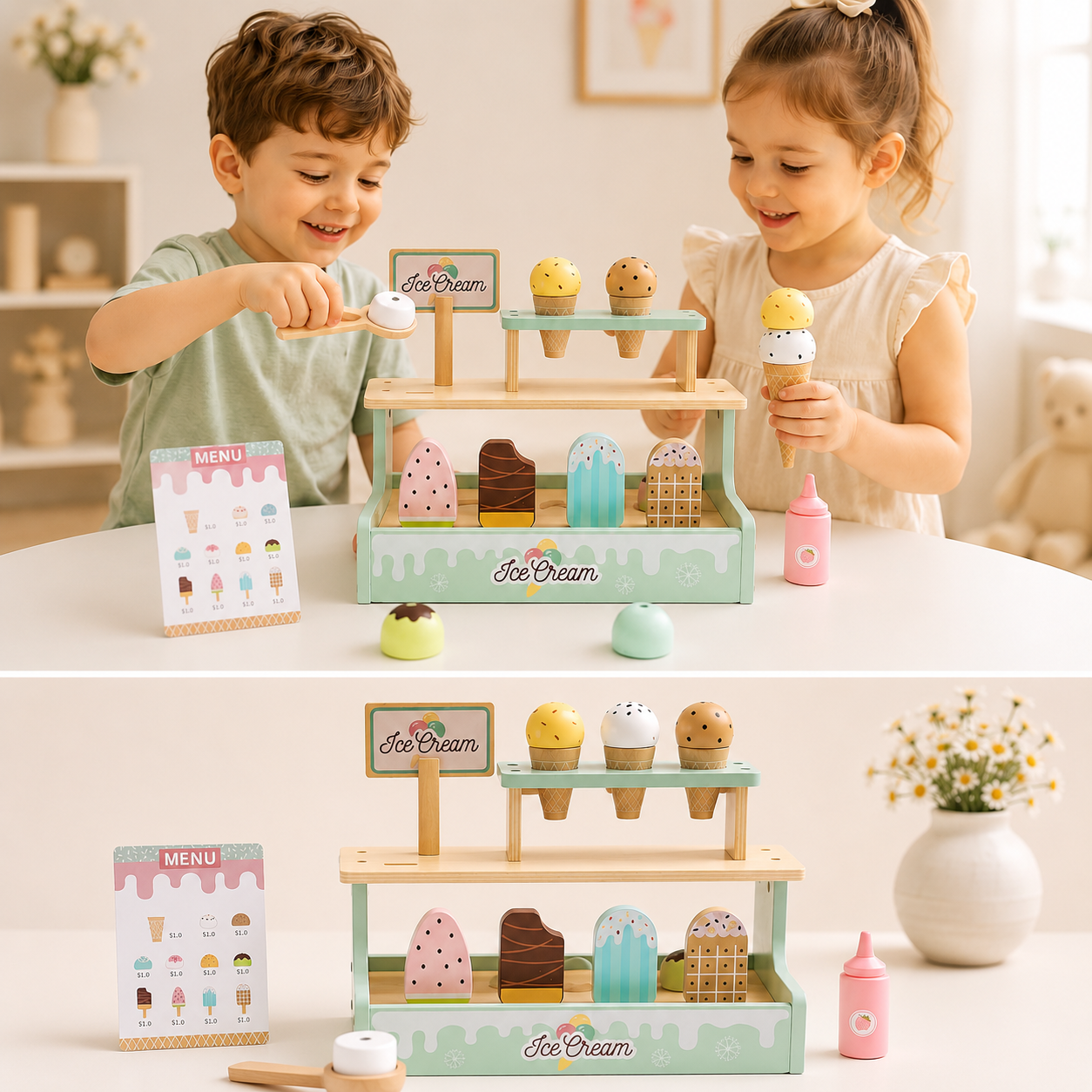 Set de Helados de Madera para Juego Simbólico Infantil