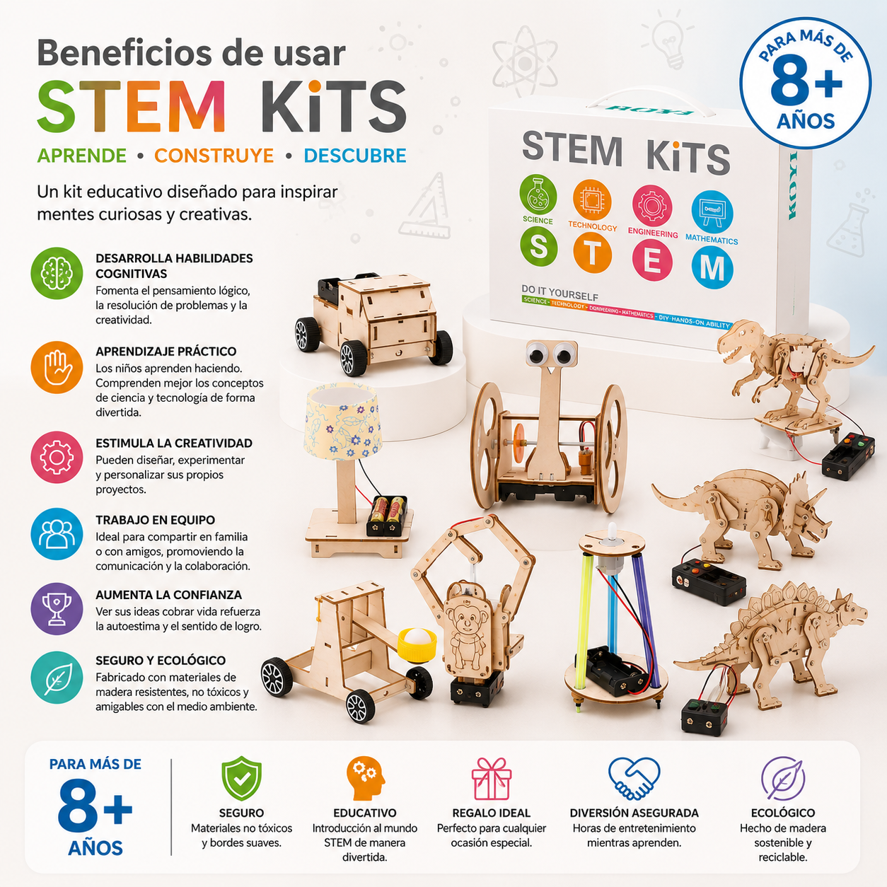 Kits STEM de Madera -Juego de Ciencia y Construcción Educativo 8 Años+