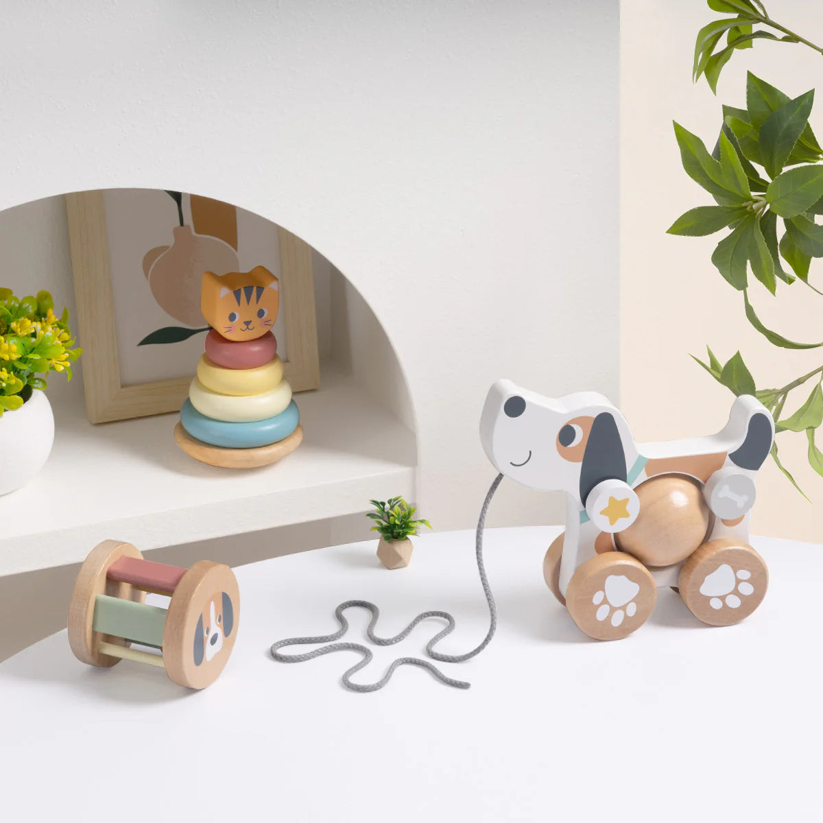 Set 3 en 1 con perrito de madera