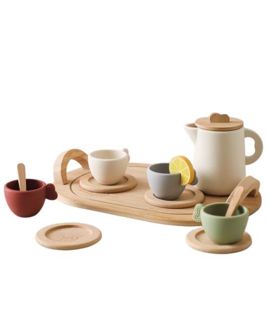 Juego de té de silicona y madera