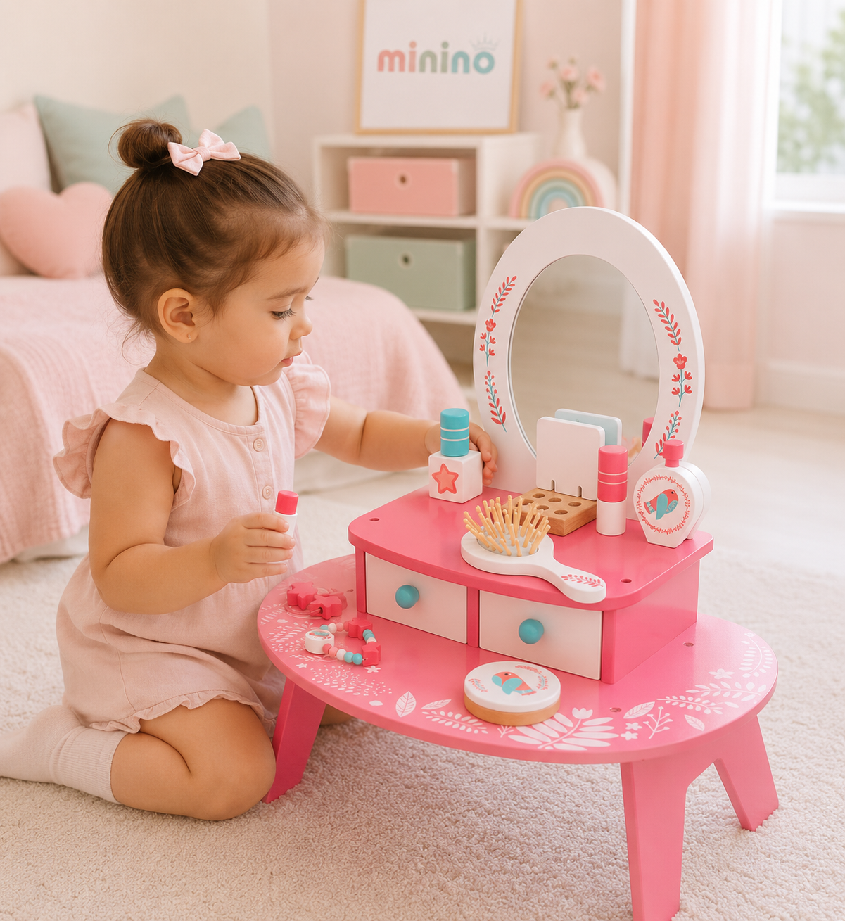 Vanity de  niña - Tocador de juguete rosado con espejo