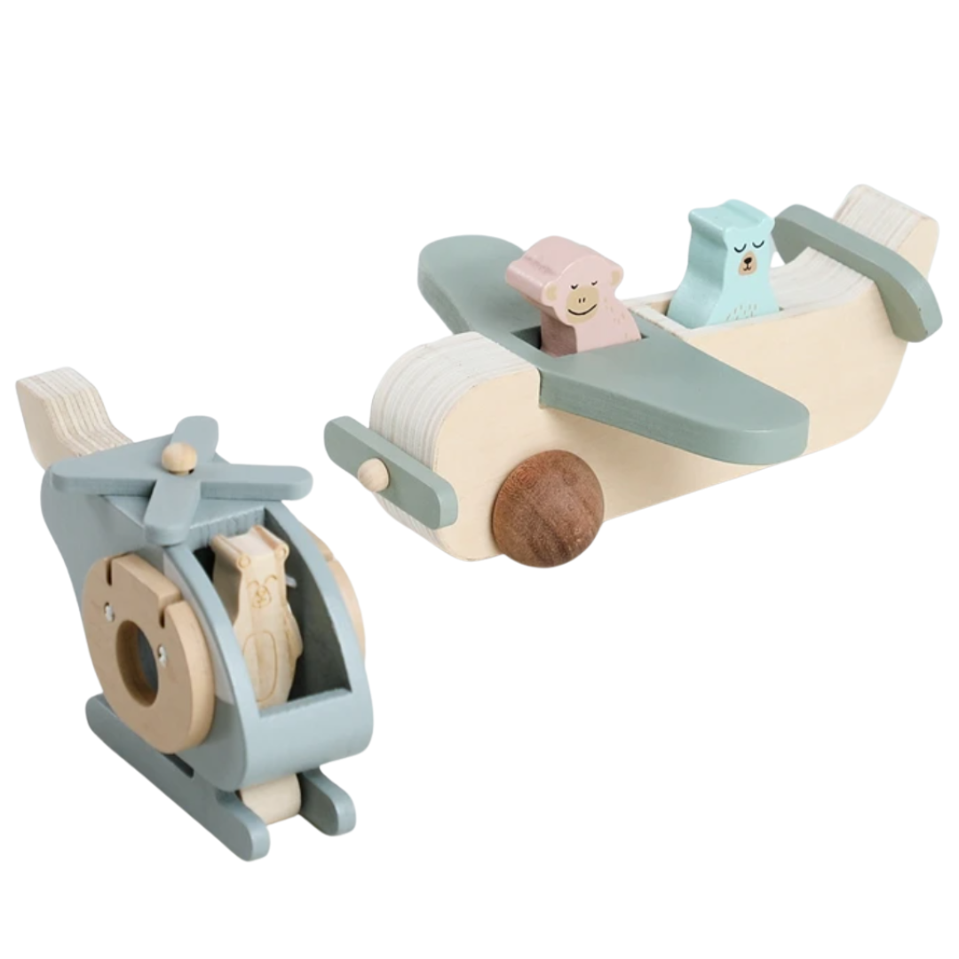 Set de Mini Pilotos – Avión y Helicóptero de Madera Montessori