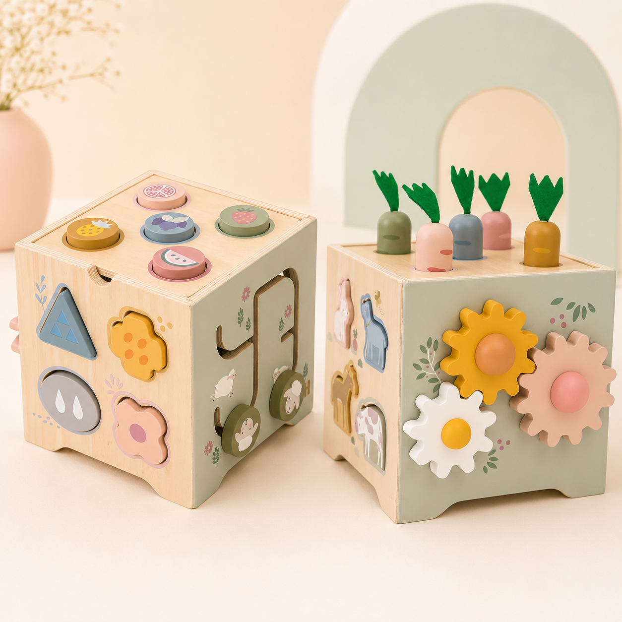 Cubo Didáctico de Madera para Motricidad Fina y Aprendizaje