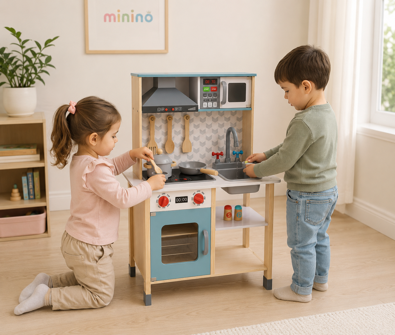 Cocinita Grande  con luces y sonido de Madera con Accesorios