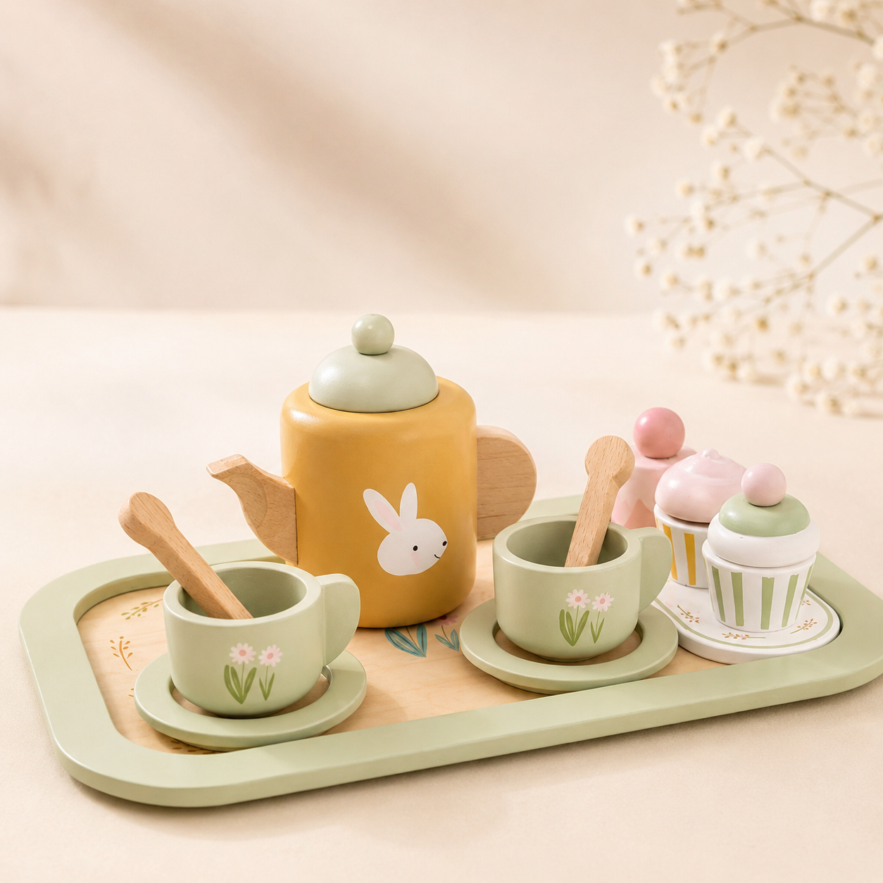 Juego de Té Infantil de Madera de conejo