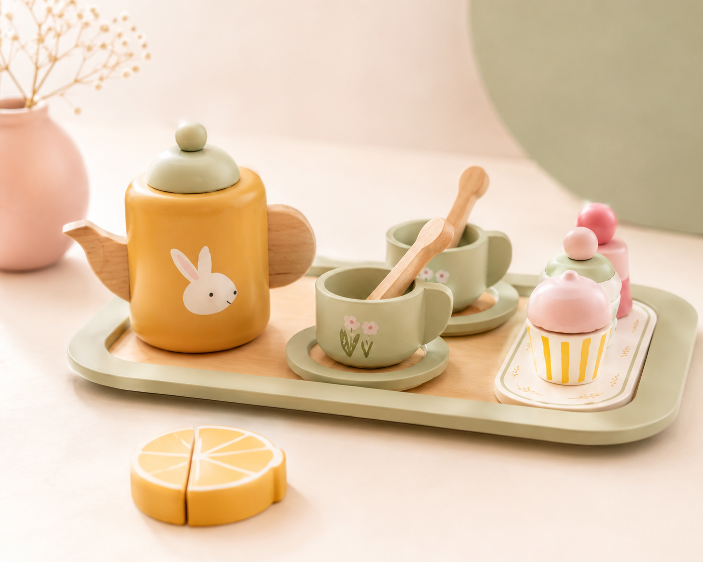 Juego de Té Infantil de Madera de conejo