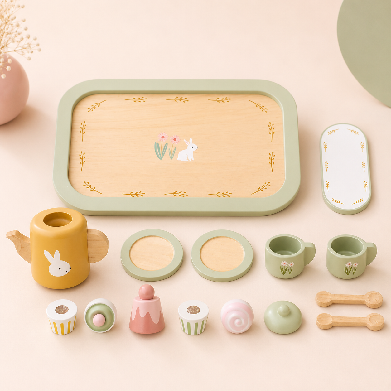 Juego de Té Infantil de Madera de conejo