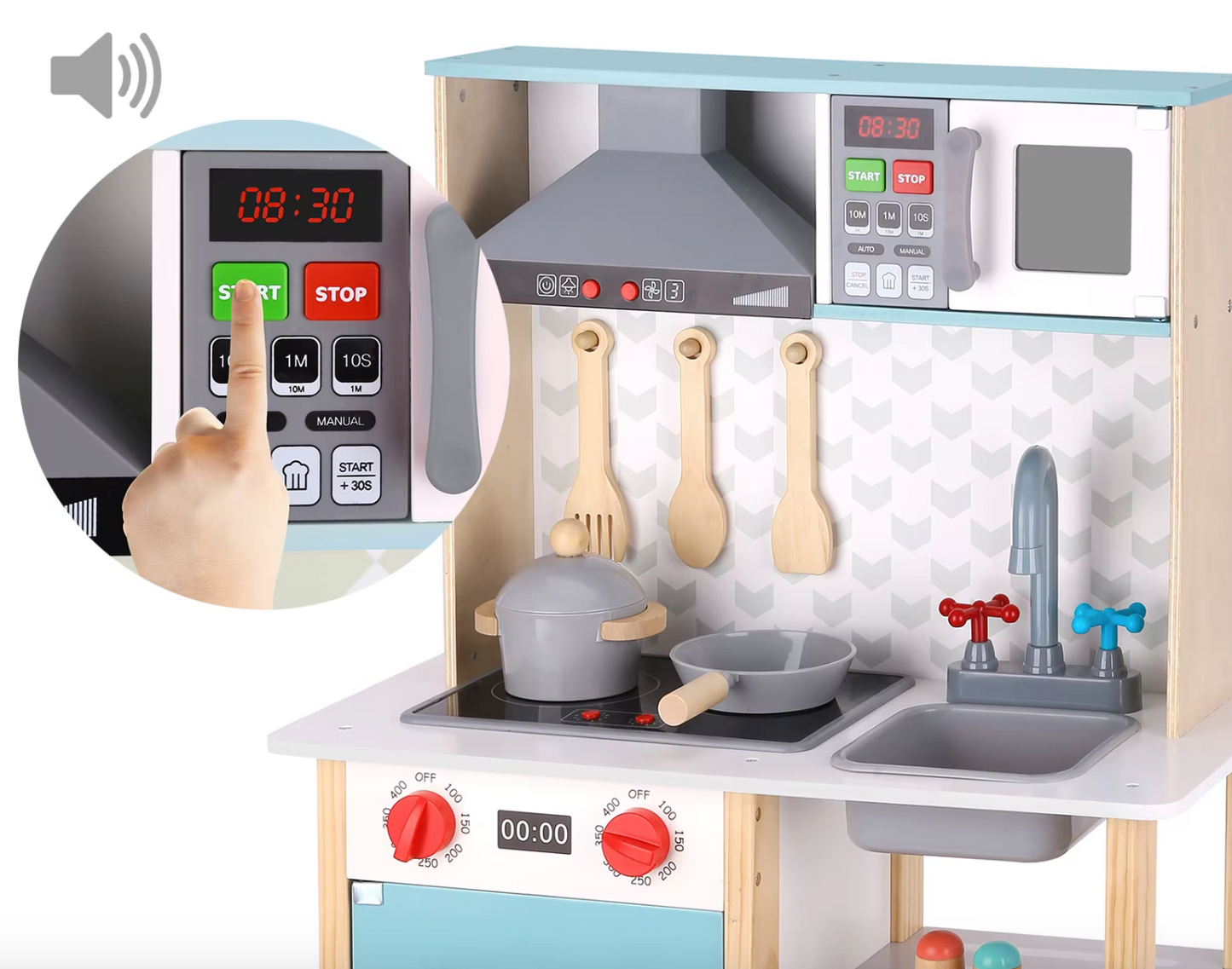 Cocinita Grande  con luces y sonido de Madera con Accesorios