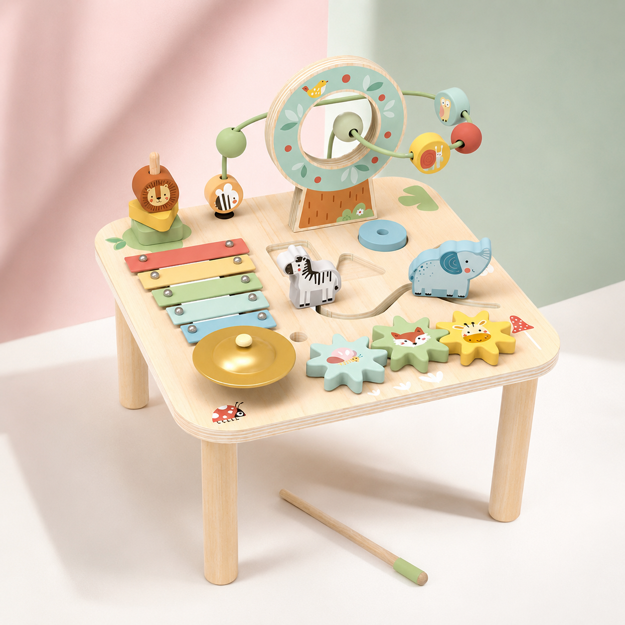 Mesa de  Madera de actividades con animales para 1 año