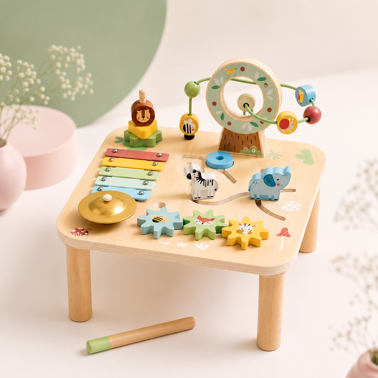 Mesa de  Madera de actividades con animales para 1 año